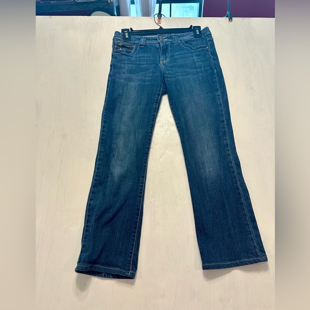 Cache Bootcut Jeans Size 2 Dark Wash Embellished Back Pockets Mid Rise